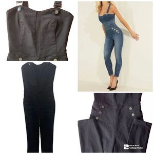 Guess Rosemary Jumpsuit High Waist Skinny Fit Stretch Denim Womens XS Black NWT